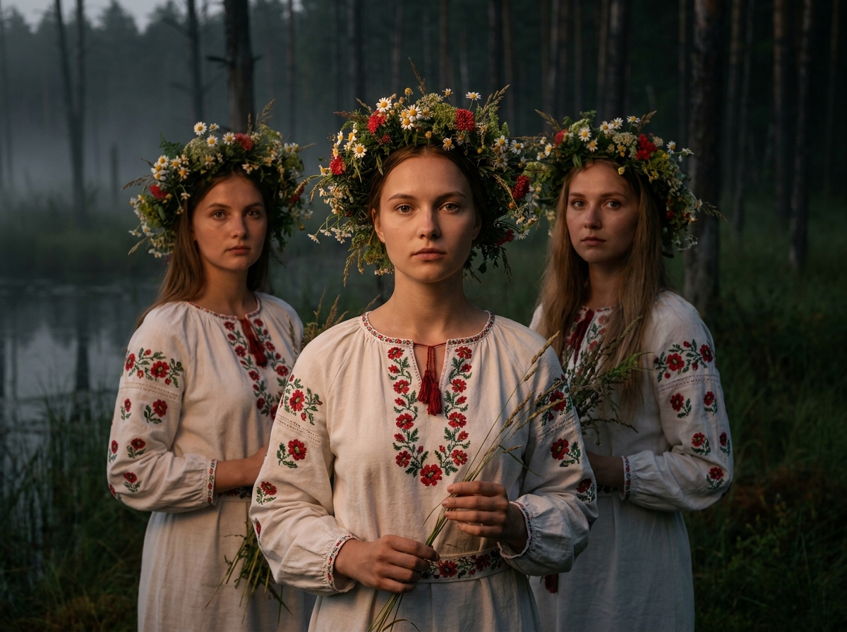 ИИ-фото Иван Купала — Три девушки в тумане