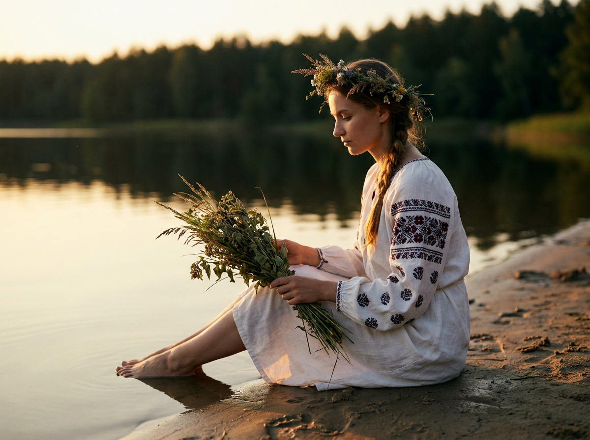 ИИ-фото Иван Купала — Травы у кромки воды