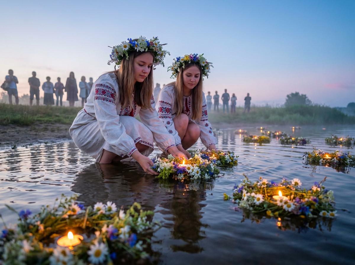 ИИ-фото Иван Купала — Венки плывут по воде