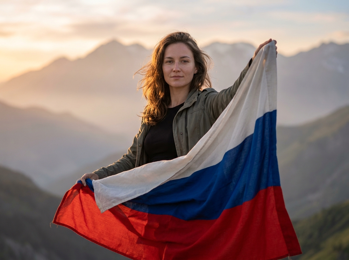 ИИ-фото на День России — Горный ветер и флаг