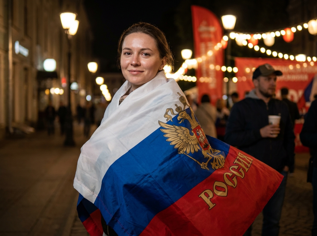 ИИ-фото на День России — Ночной праздник с флагом