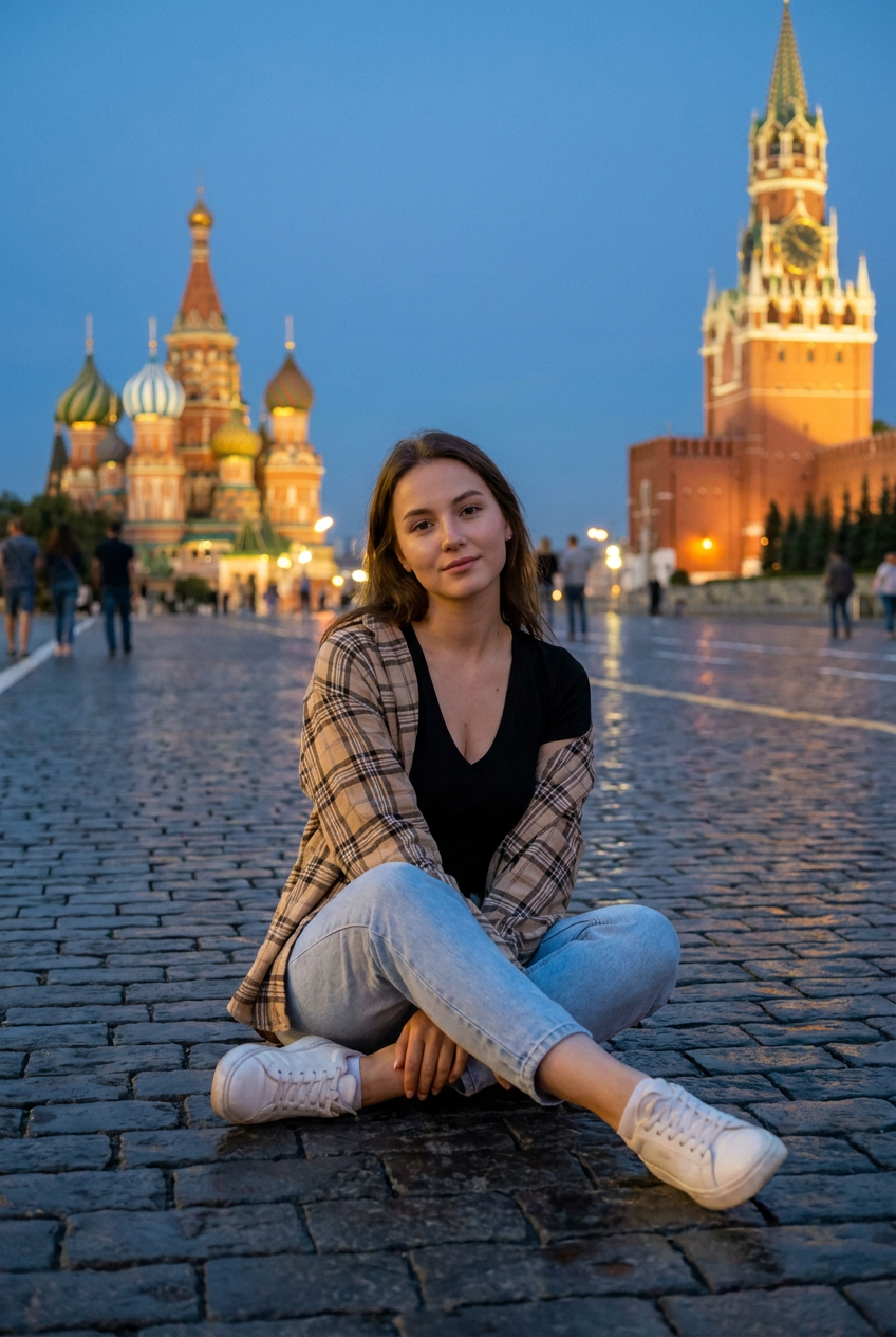ИИ-фото на Красной Площади — Вечерняя поза на площади