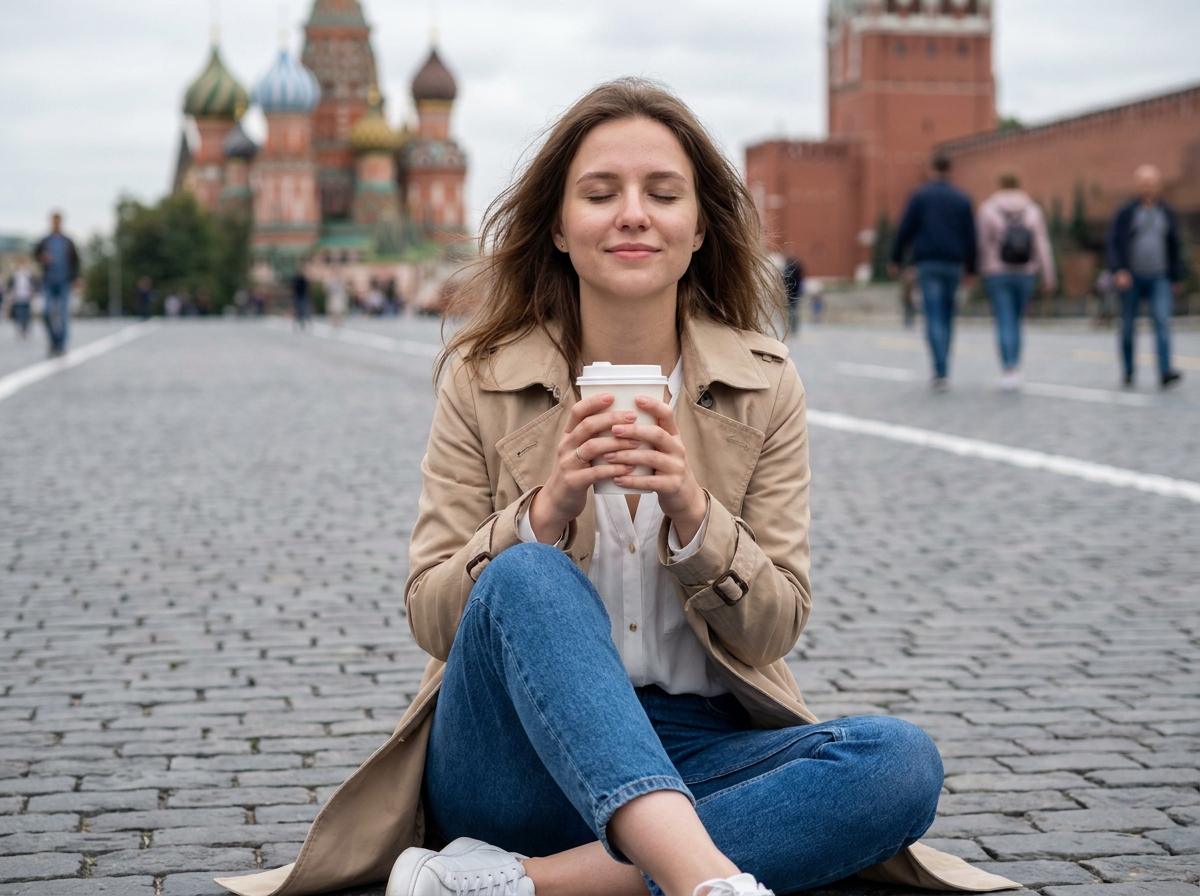 ИИ-фото на Красной Площади — Кофе на брусчатке