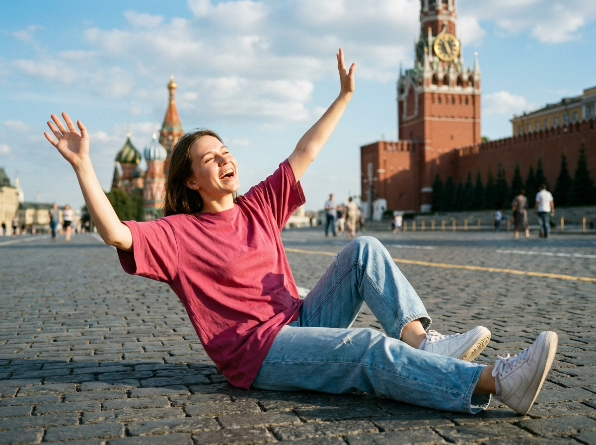 ИИ-фото на Красной Площади — Радость под солнцем