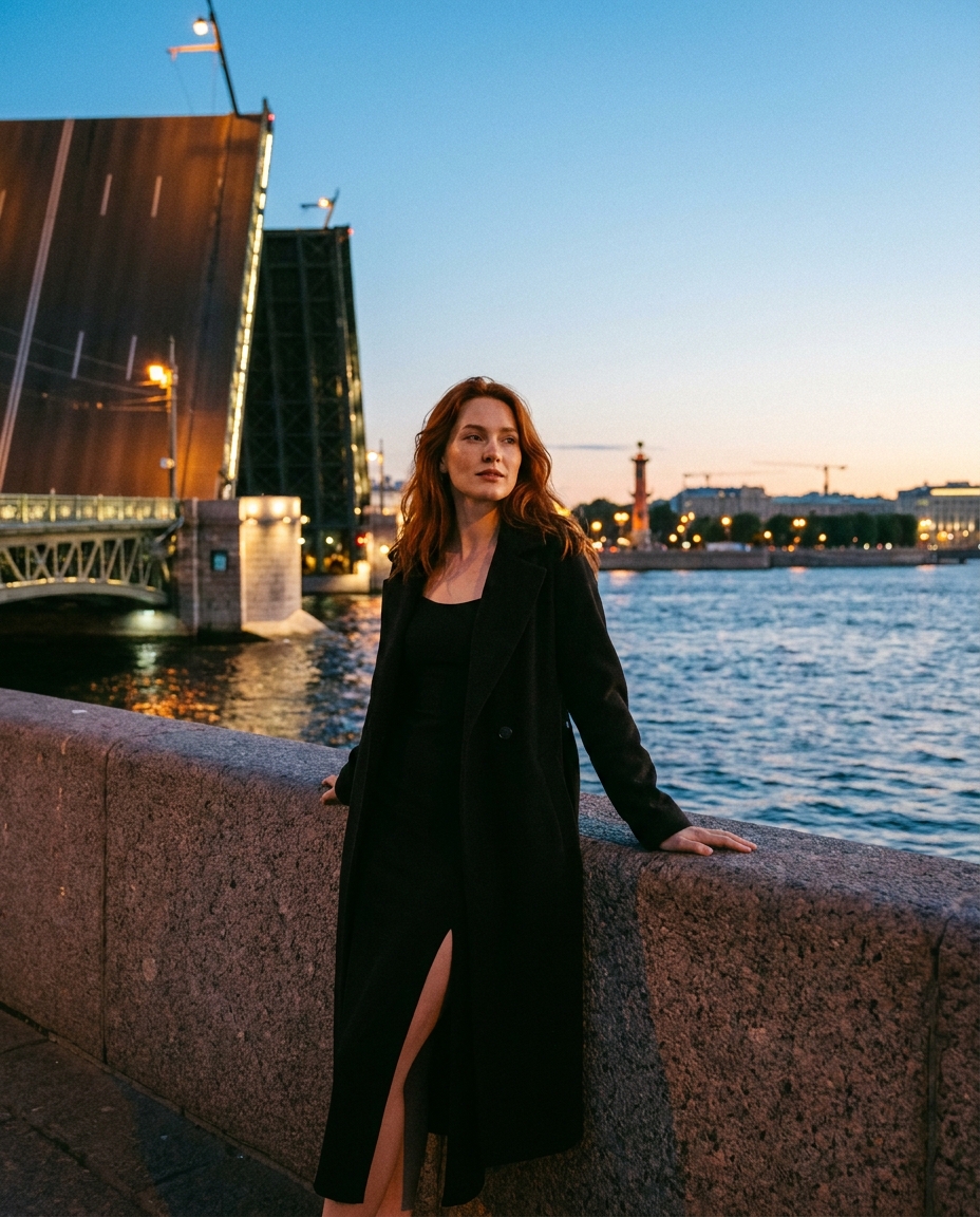 ИИ-фото на набережной — Luxury-портрет у моста