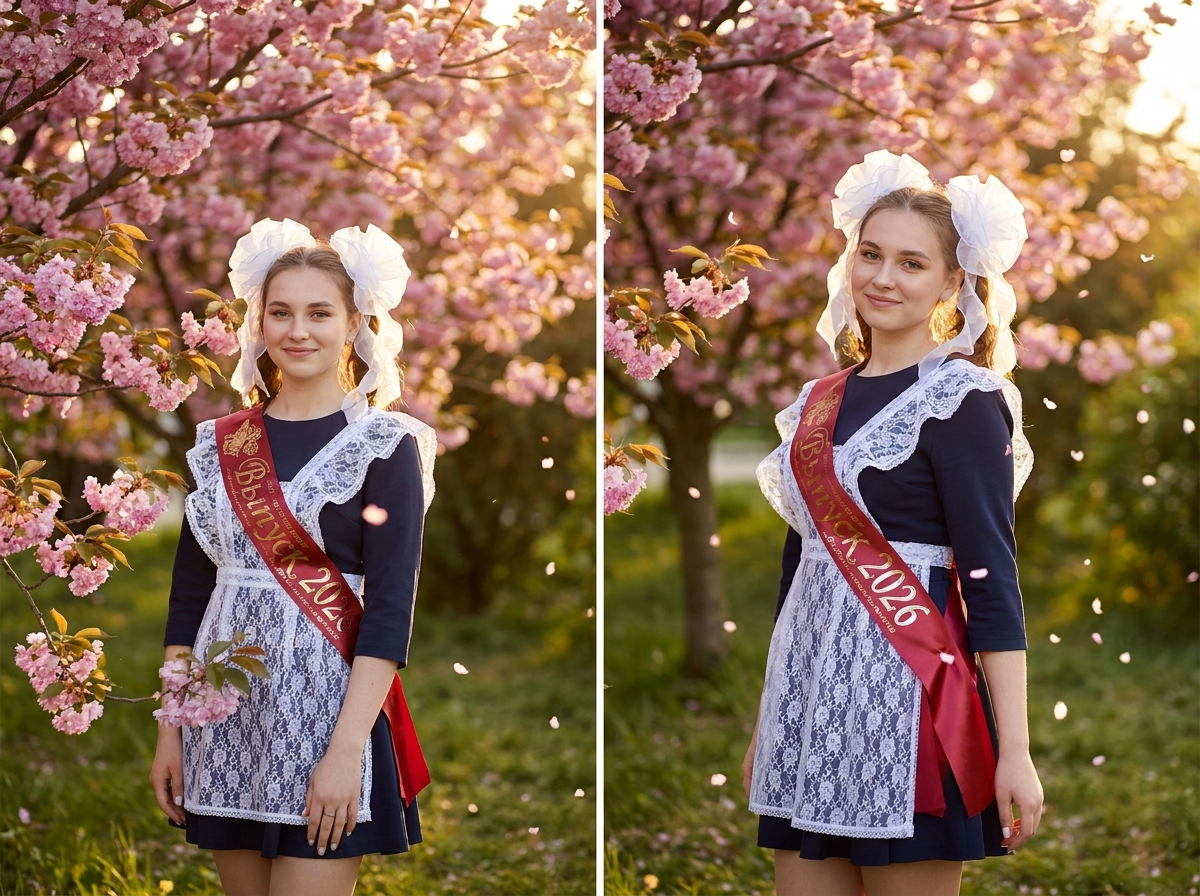 ИИ-фото на выпускной — Сакура и красная лента