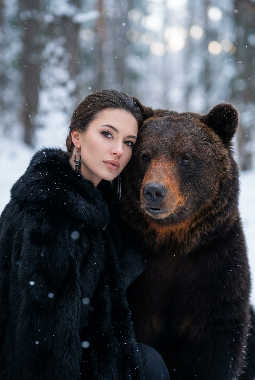 ИИ-фото с медведем — Портрет рядом с медведем