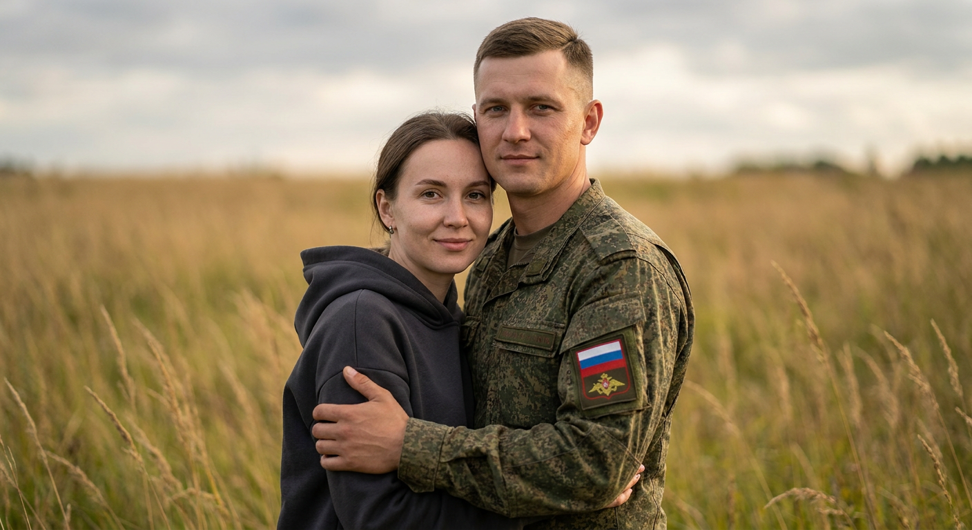 ИИ-фото с военным — Объятие на поле