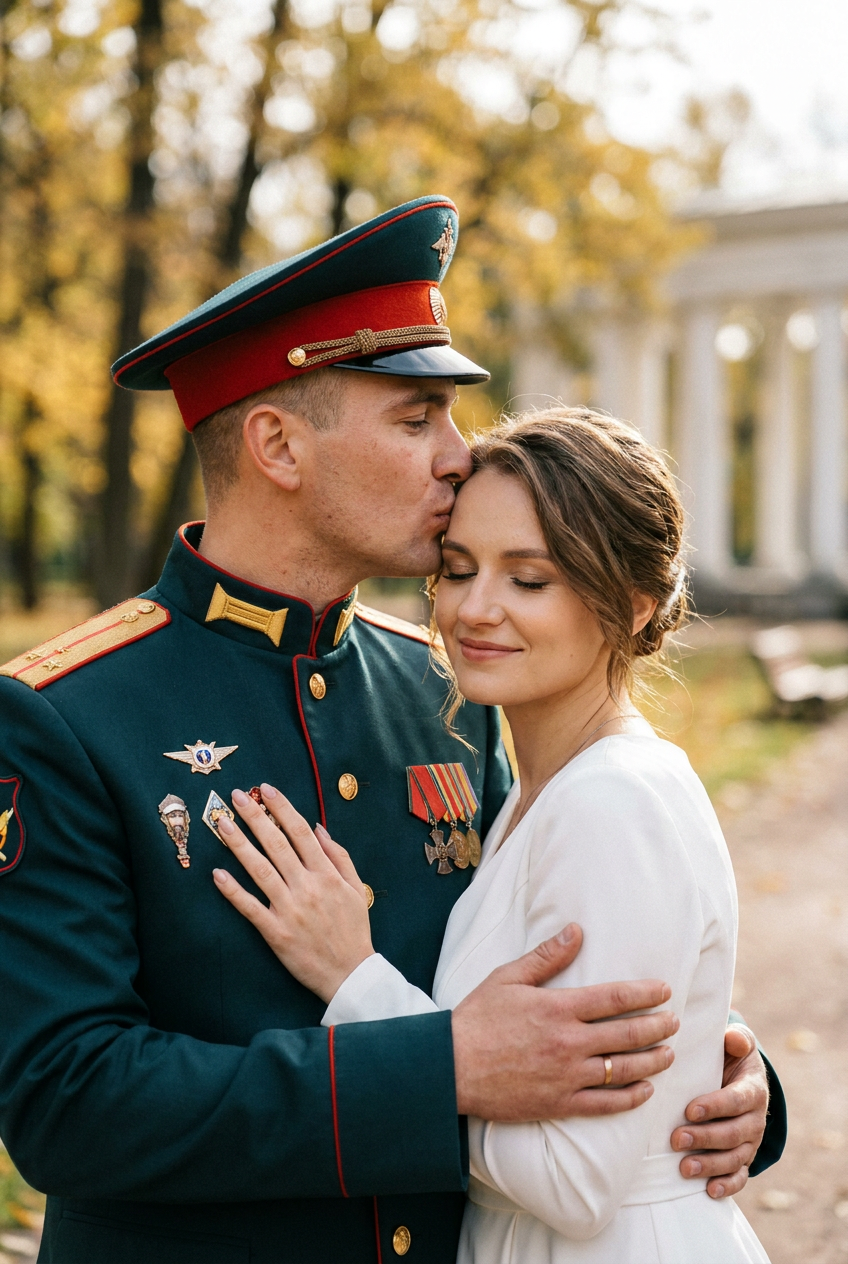 ИИ-фото с военным — Поцелуй в висок