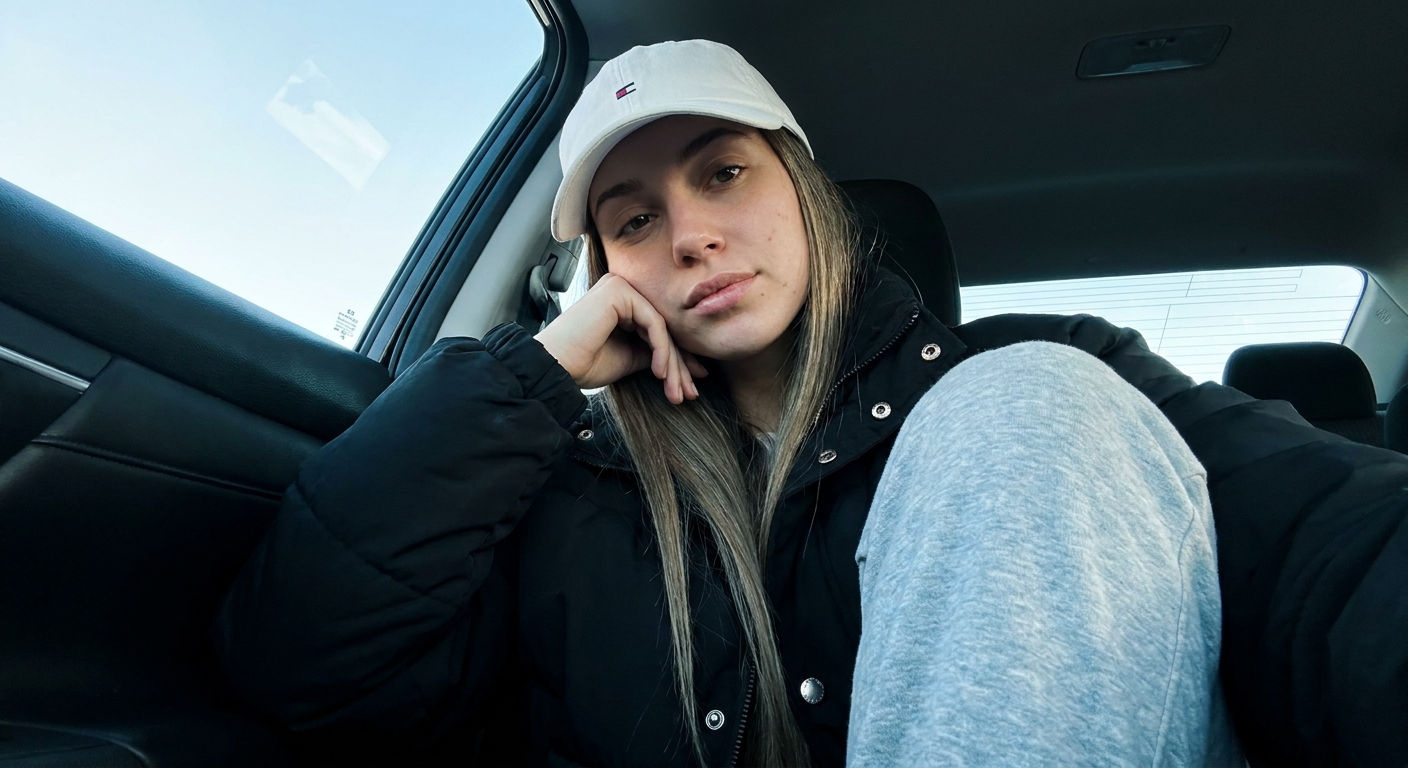 ИИ-фото селфи — Casual-селфи в тёмном салоне