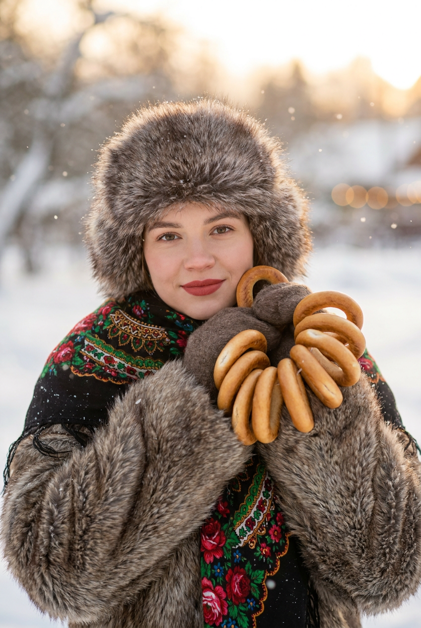 ИИ-фото в стиле Slavic girl — Баранки и народный платок