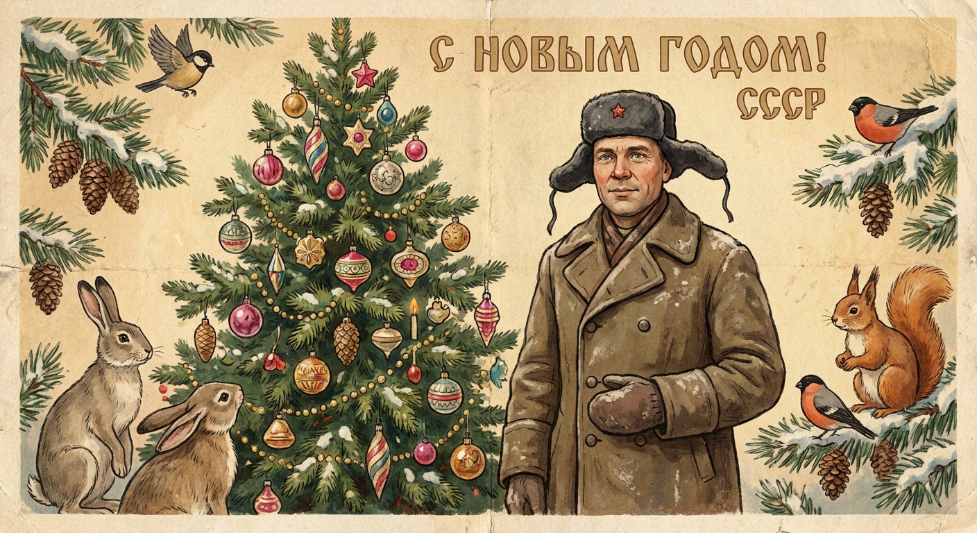 ИИ-открытки — Новогодняя открытка из СССР
