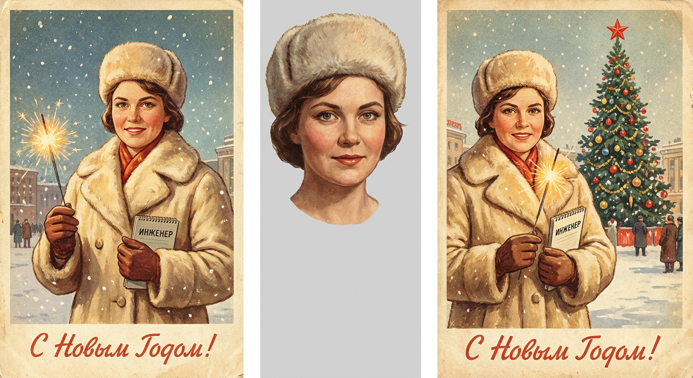 ИИ-открытки — Новогодняя площадь и снег
